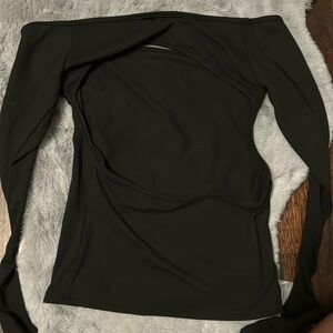 Open Back long sleeve off the shoulder black top